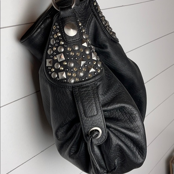 Marciano Black Leather Studs Large Hobo Bag - Picture 3 of 9